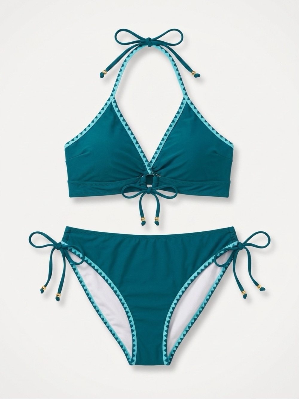 Amazon Teal Halter Bikini with Aqua Edge Trim